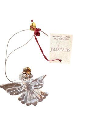 Silvestri Blown Glass Angel Ornament With Gold Horn Handcrafted 3 Inch Figurine